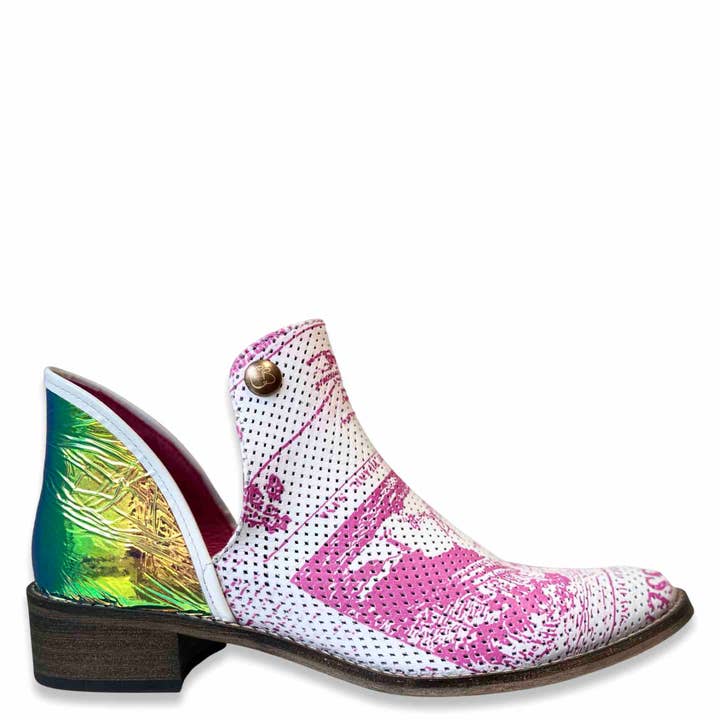 Zippette Royal - Ankelstøvle -Hvid/Pink Avispapir for engroshandel hos Chanii B