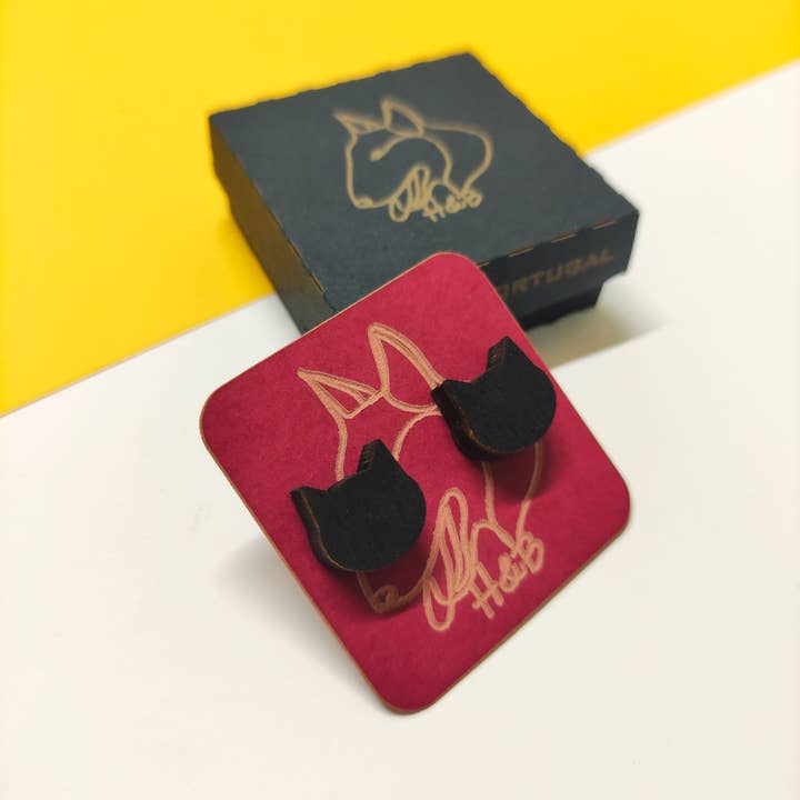 Wooden Colorful Black Cat Earrings, Handmade Style Jewelry for wholesale by Herbs&Belles