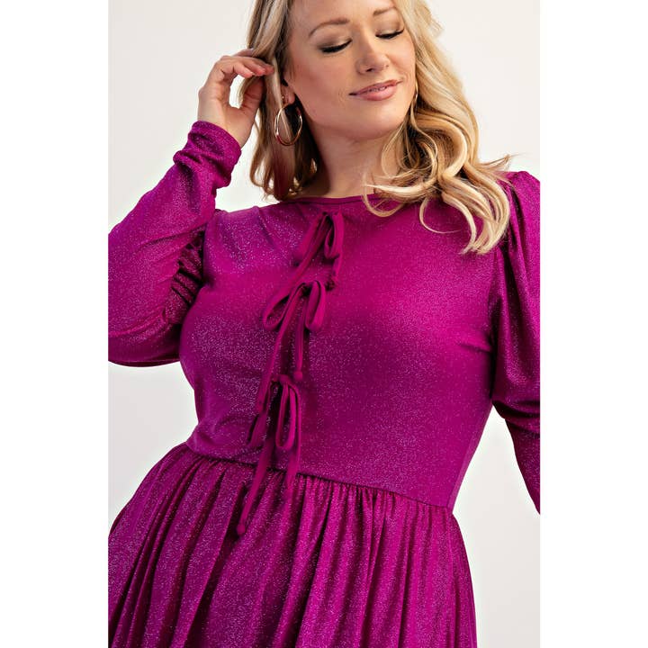 PLUS SIZE GLITTER KNIT FLARE DRESS WITH BOW DETAILS for wholesale by The Curve LA