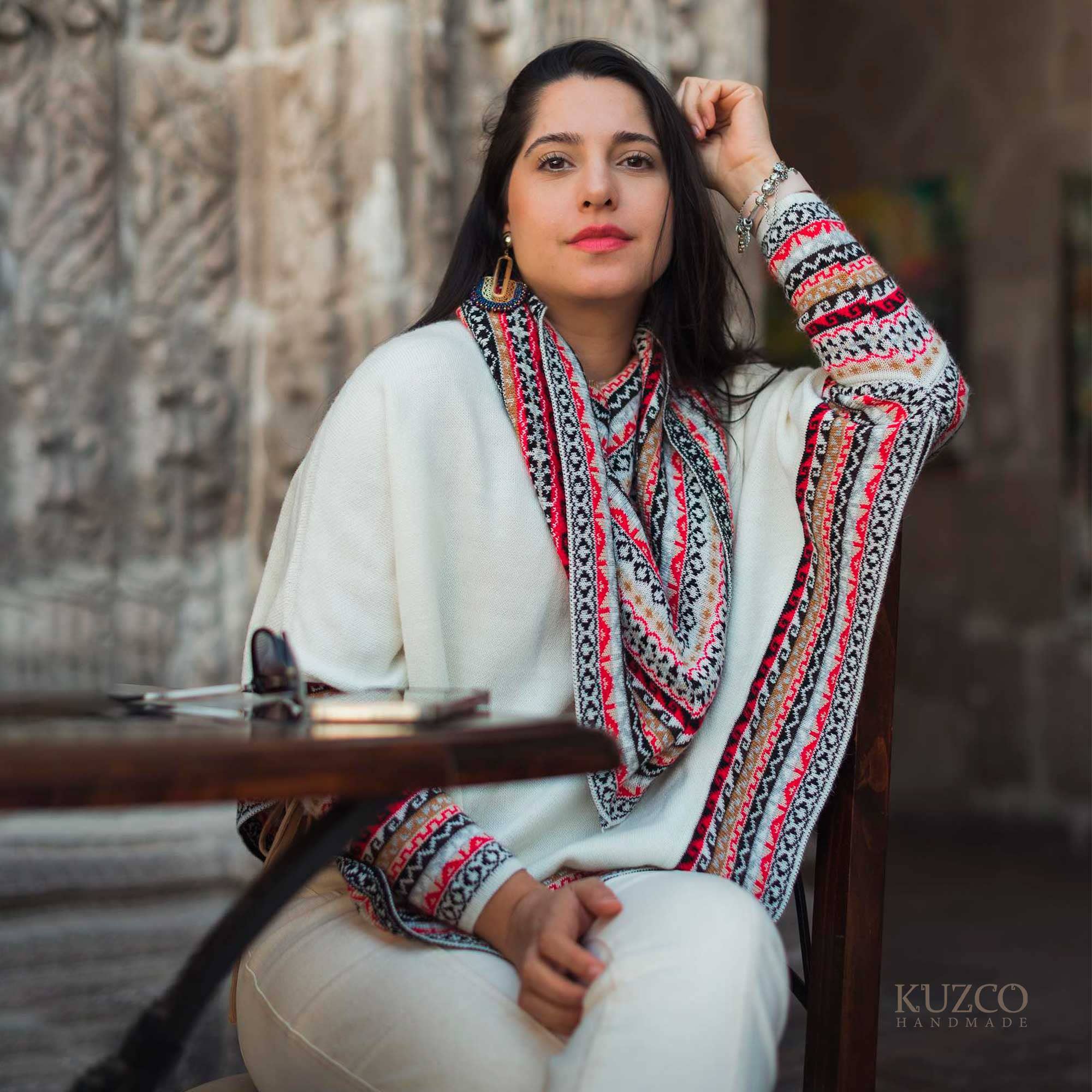 KuzcoHandmade - Wholesale Poncho - Women's - Alpaca Cowl Neck Poncho with Ethnic Pattern, Elegant & Cozy1