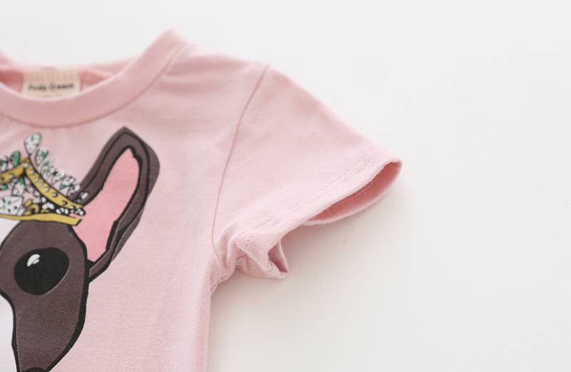 CHANG EN LLC - Wholesale Screen Printed T-Shirt - Kids - Cute Dog Print Girl's Top8