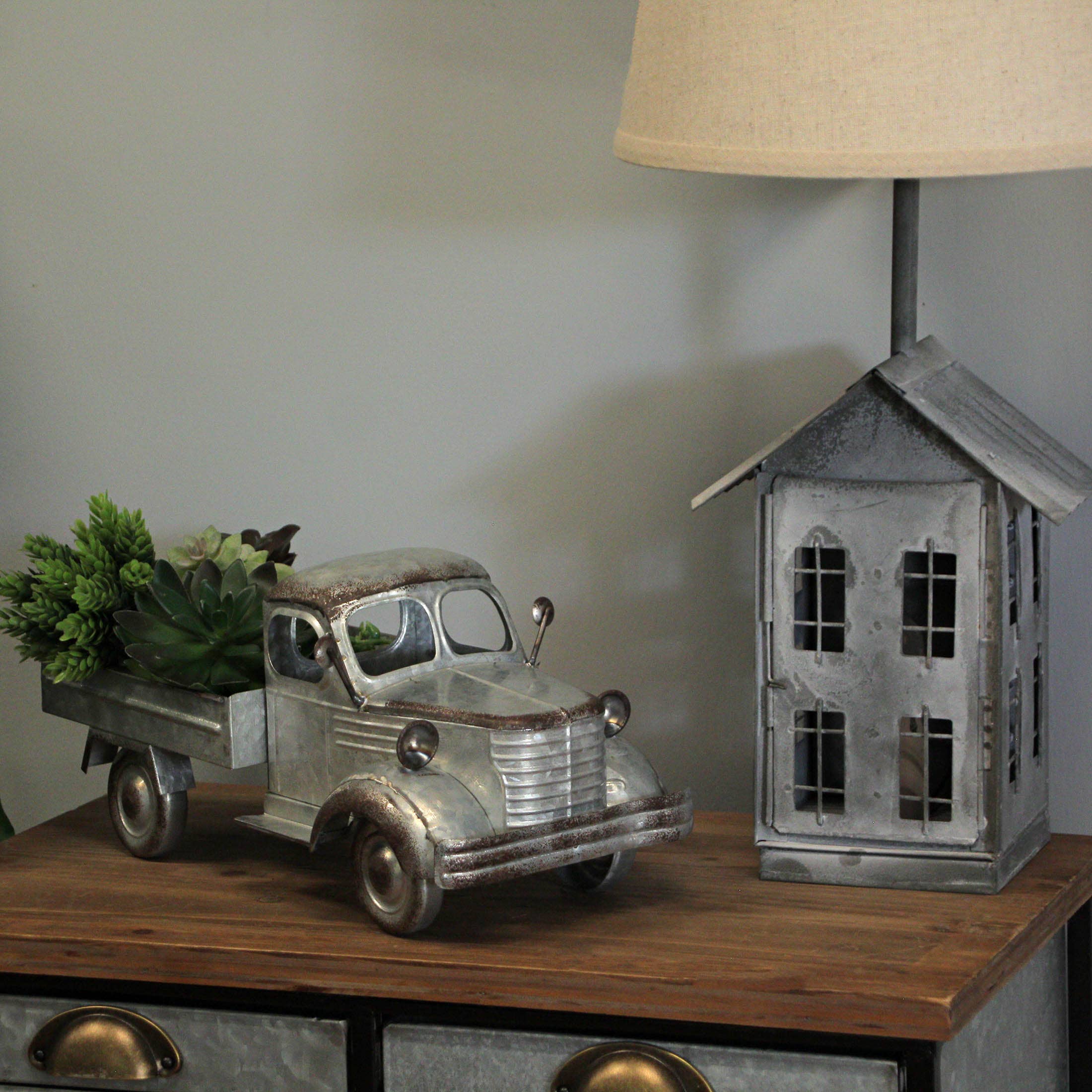 Zeckos - Wholesale Planter Box - Distressed Galvanized Silver Vintage Truck Metal Planter5