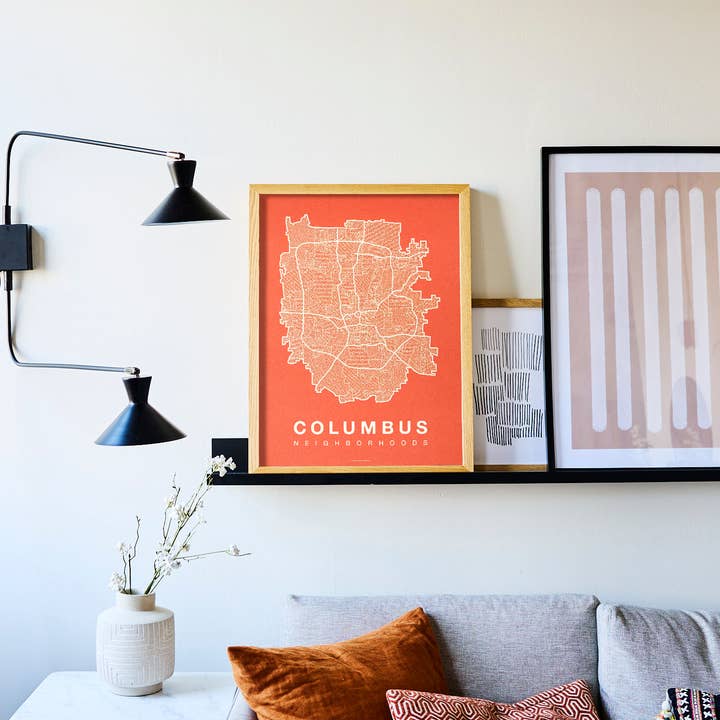 Plakat med bykort i Columbus, OH for engroshandel hos Native Maps