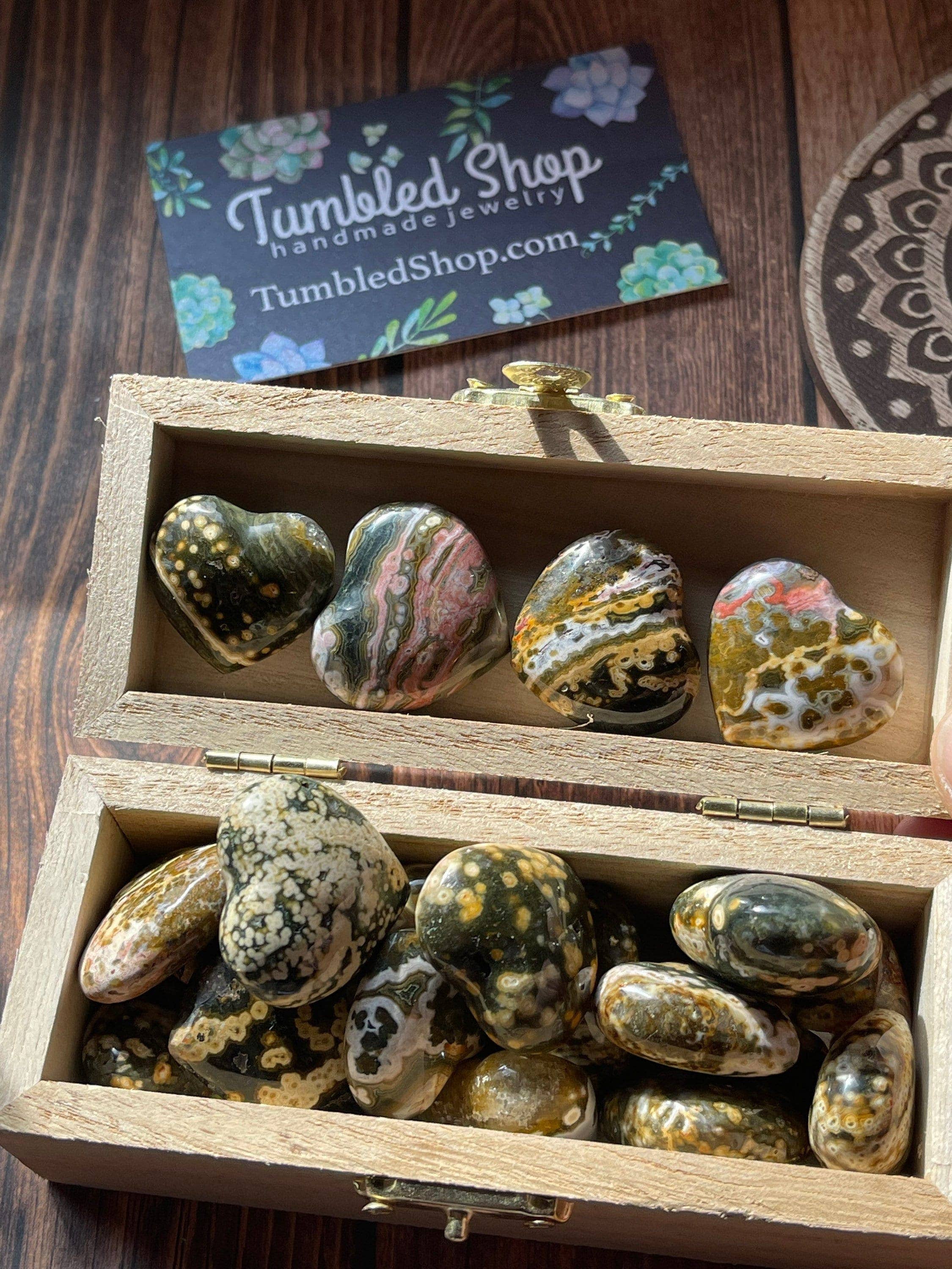 Tumbledshop - Wholesale Spiritual Stone/Crystal - Ocean Jasper Hearts, Jasper Crystal Heart, Puffy Hand Carved0