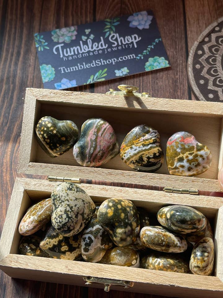 Ocean Jasper Hearts, Jasper Crystal Heart, Puffy Hand Carved for wholesale by Tumbledshop