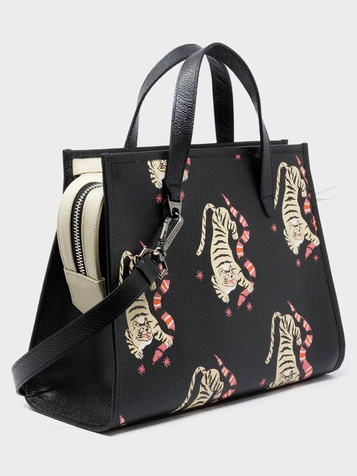 Simon Zwarte Leren Medium Handtas - Creatures of the Future Design voor wholesale door Min & Mon