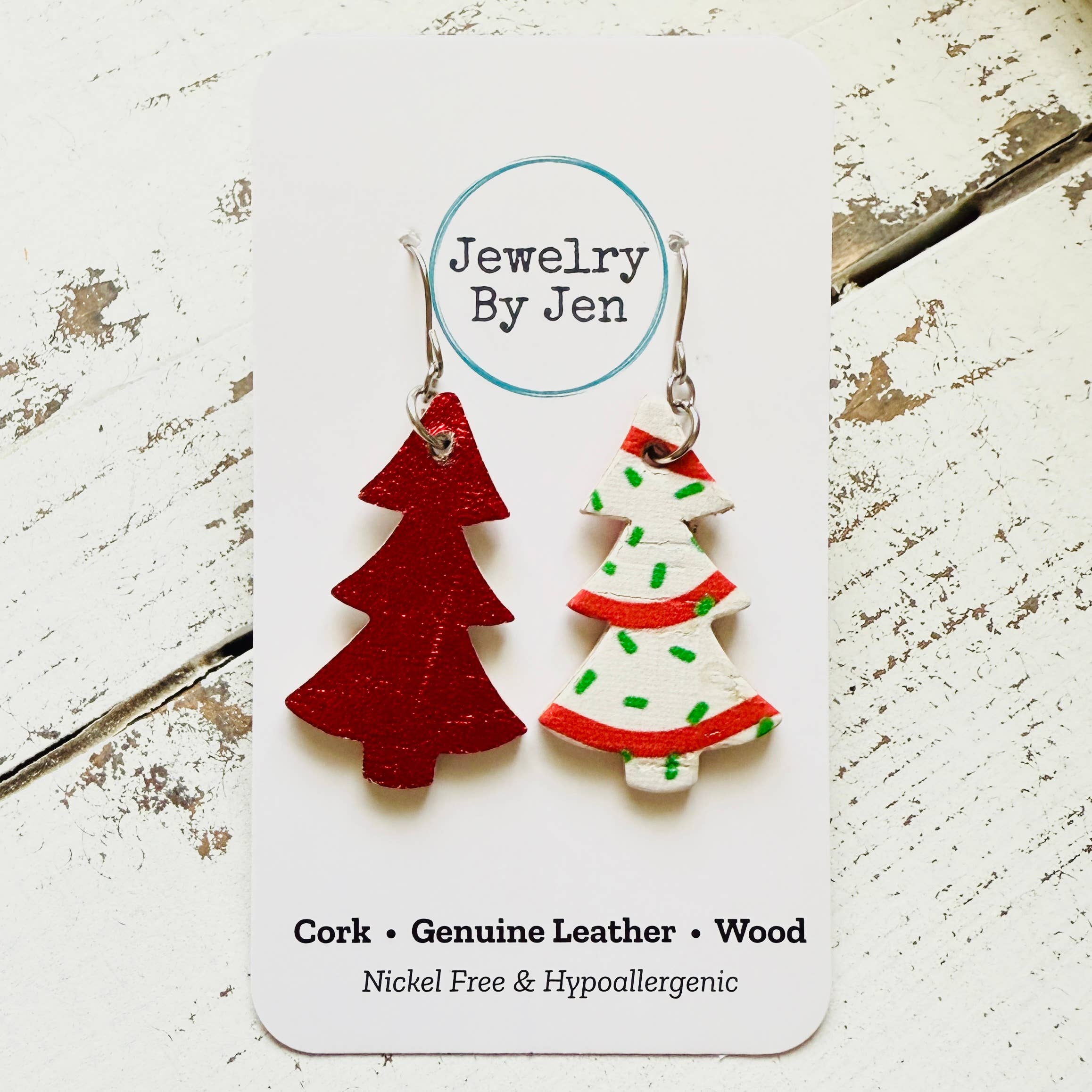 Jewelry By Jen - Wholesale Dangle Earrings - Christmas Tree Earrings: White w/Green & Red2