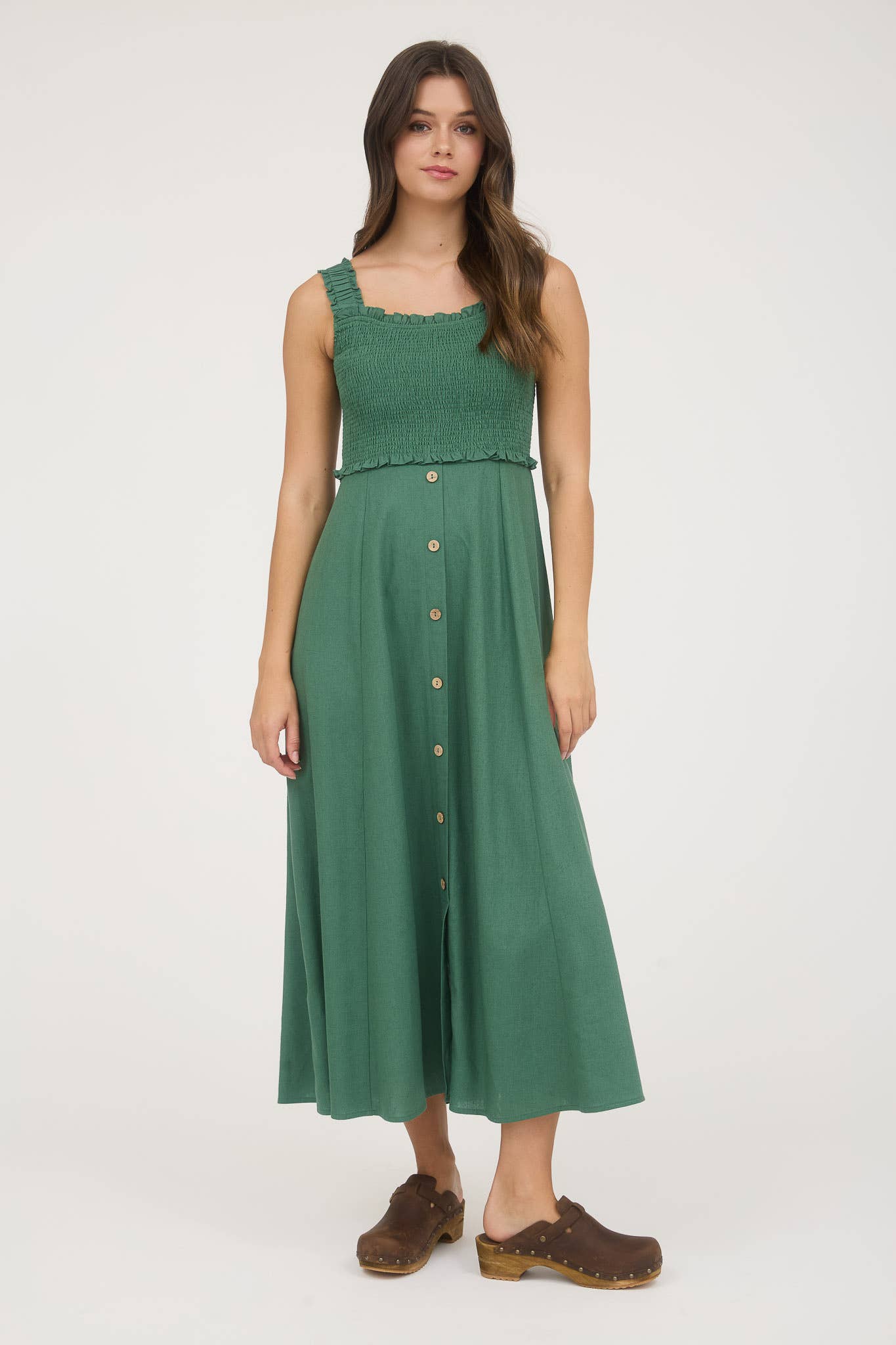 Blu Pepper - Wholesale Jurk - Dames - MIDI-JURK MET SMOCKWERK, MOUWLOOS EN KNOOPSLUITING34