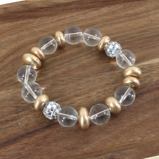 B25004 Clear Glass Marble Ball Stretched Bracelet for wholesale by Pretty Persuasions