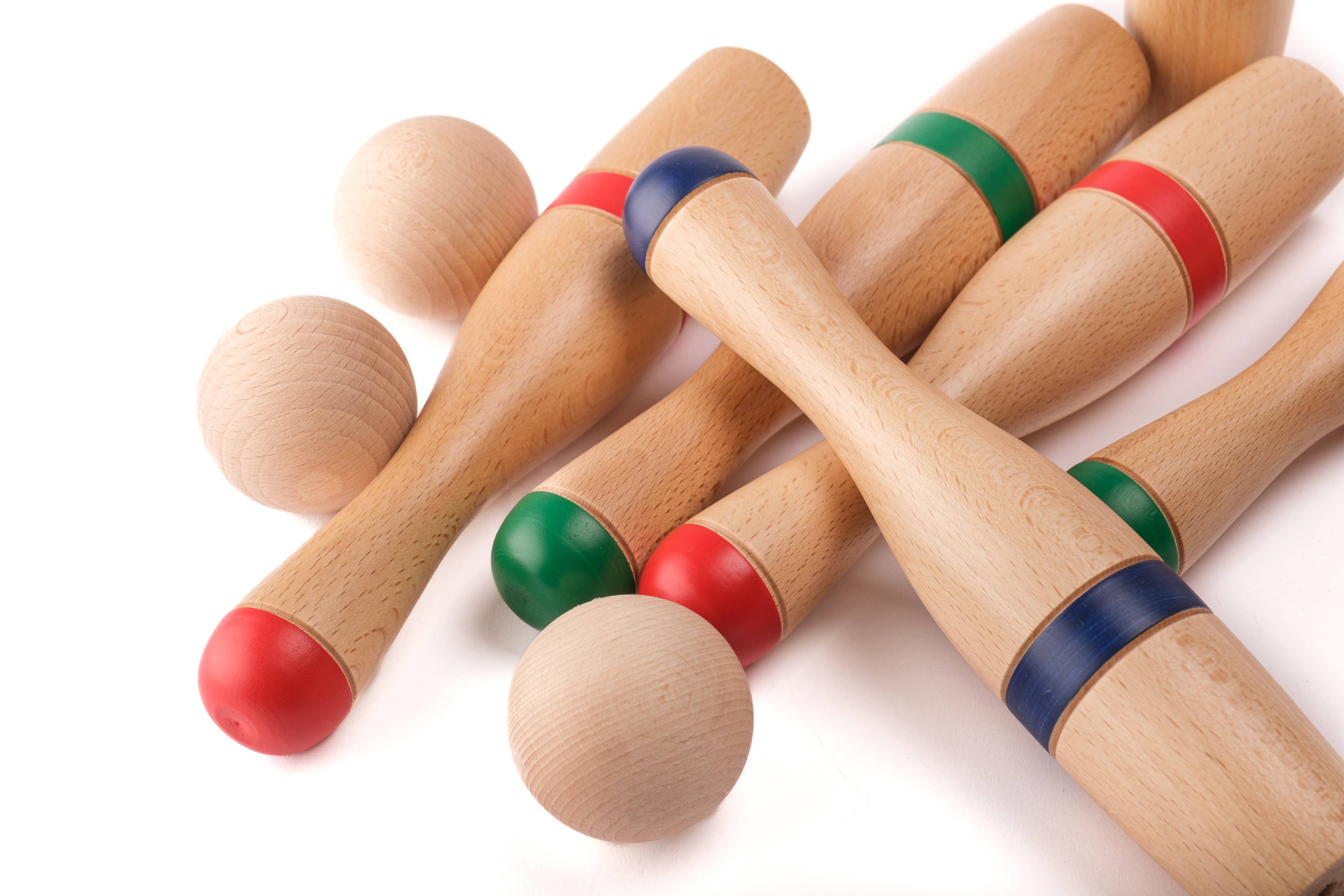 MORA PLAY - Vente Jouet en bois – enfant - Ensemble classique de quilles de 24 cm (6 quilles, sac en tissu)3