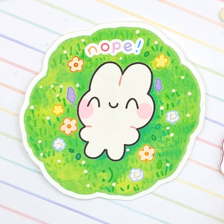 Nope Bunny 3in Vinyl Sticker for wholesale by mirupiico