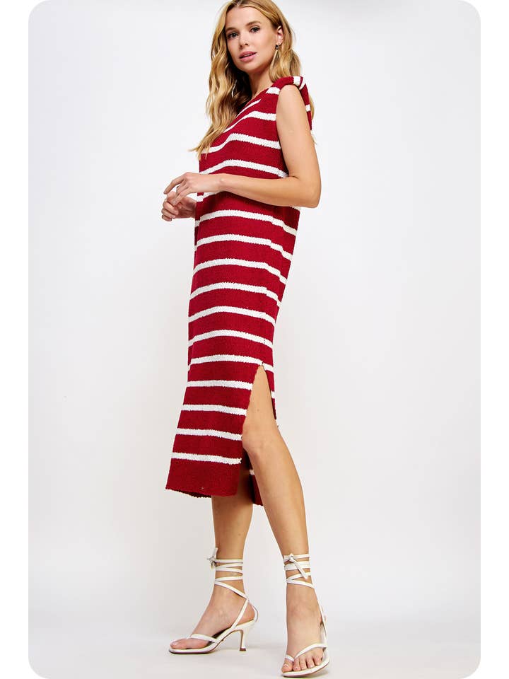 Strut & Bolt - Wholesale Dress - Women's - Shoulder Pad Sleeveless Textured Striped Knit Dress4