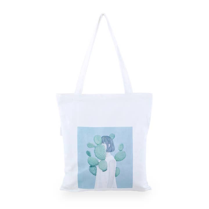 White Cactus Girl Canvas Tote for wholesale on Faire