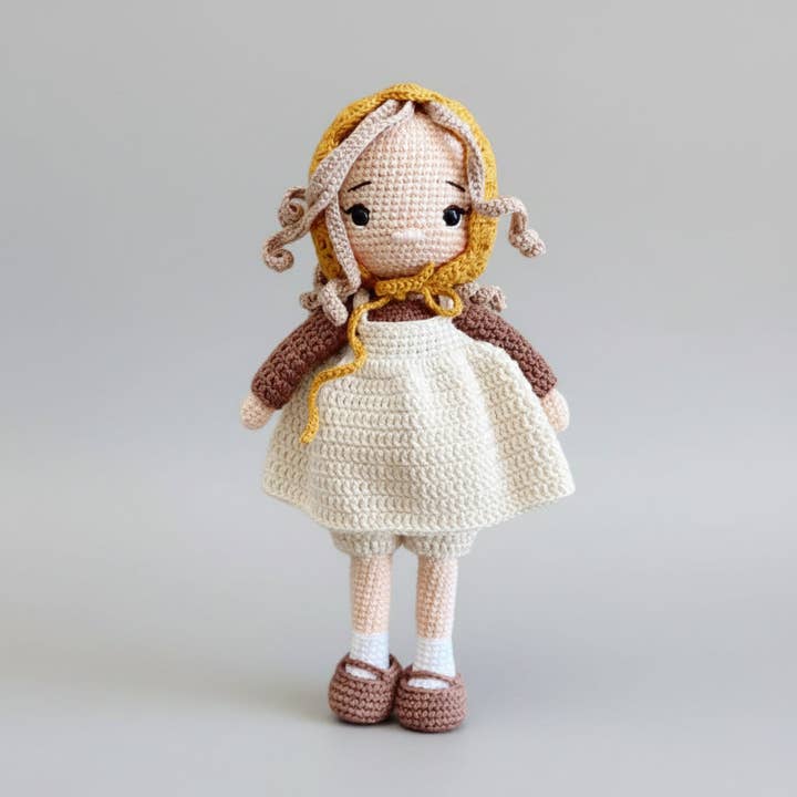 Crochet Doll with Yellow Hood – White Dress Handmade Toy for wholesale by Joy Gift London