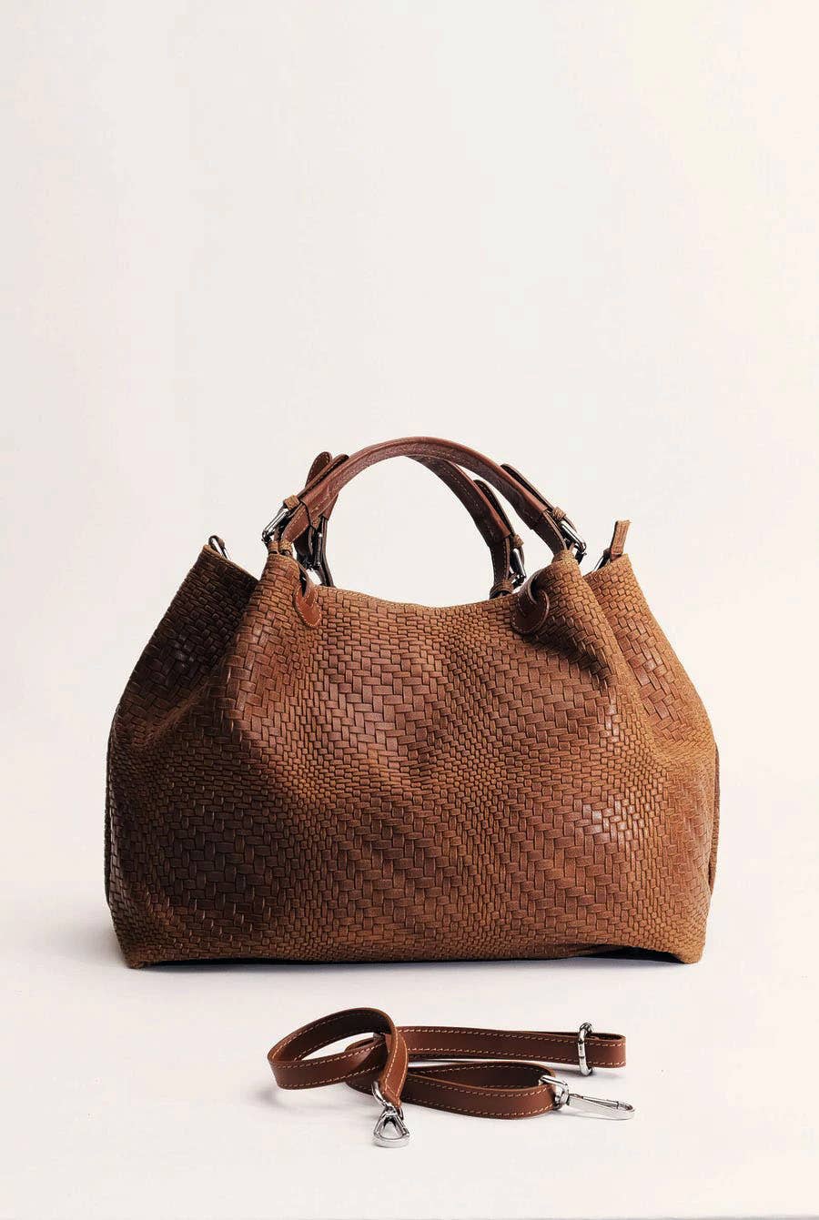 Modesto Bertotto – Mala com alça superior – Mulher por atacado – Bolsa Marta maxi em couro estampado trançado Light Cuoio5