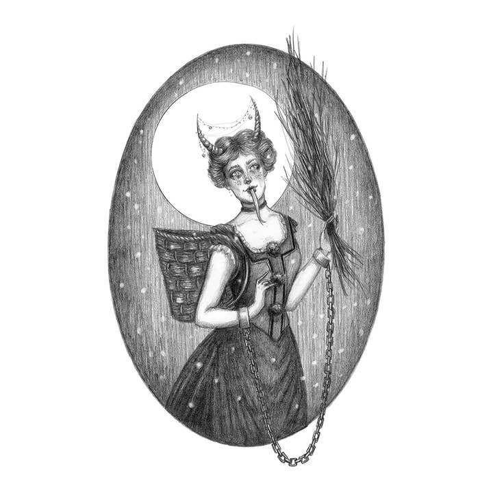 Caitlin McCarthy Art – wholesale Konsttryck – Lady Krampus Fine Art Print - Mörk jul, Yule1