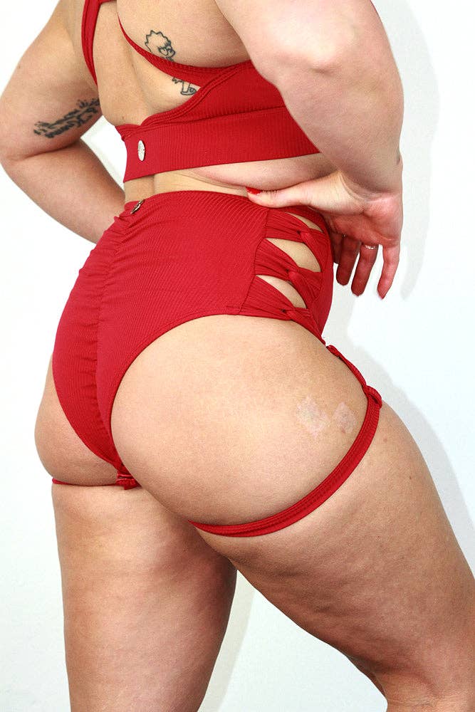 Rarr Designs - Wholesale Athletic Shorts - Women's - Sasha Mid Waist Garter Short – Sangria Red3