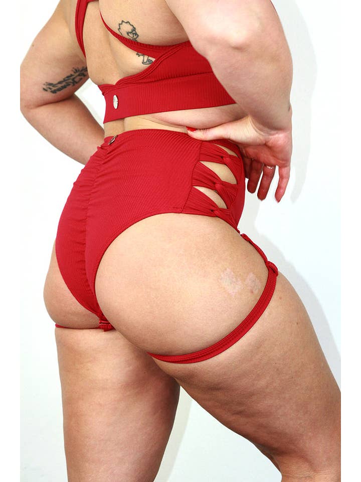 Rarr Designs - Wholesale Athletic Shorts - Women's - Sasha Mid Waist Garter Short – Sangria Red3