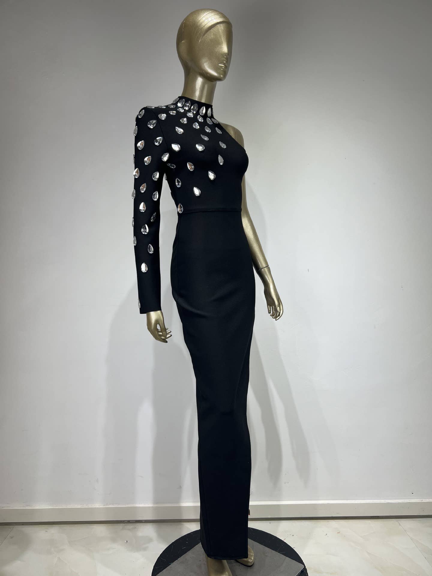 Black DR072 Glam One-Shoulder Rhinestone Bandage Dress for wholesale on Faire3