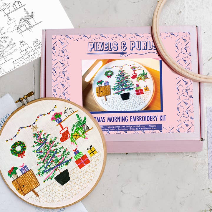 Pixels & Purls - Wholesale Embroidery/Cross Stitch Supplies - Christmas Morning Embroidery Kit1
