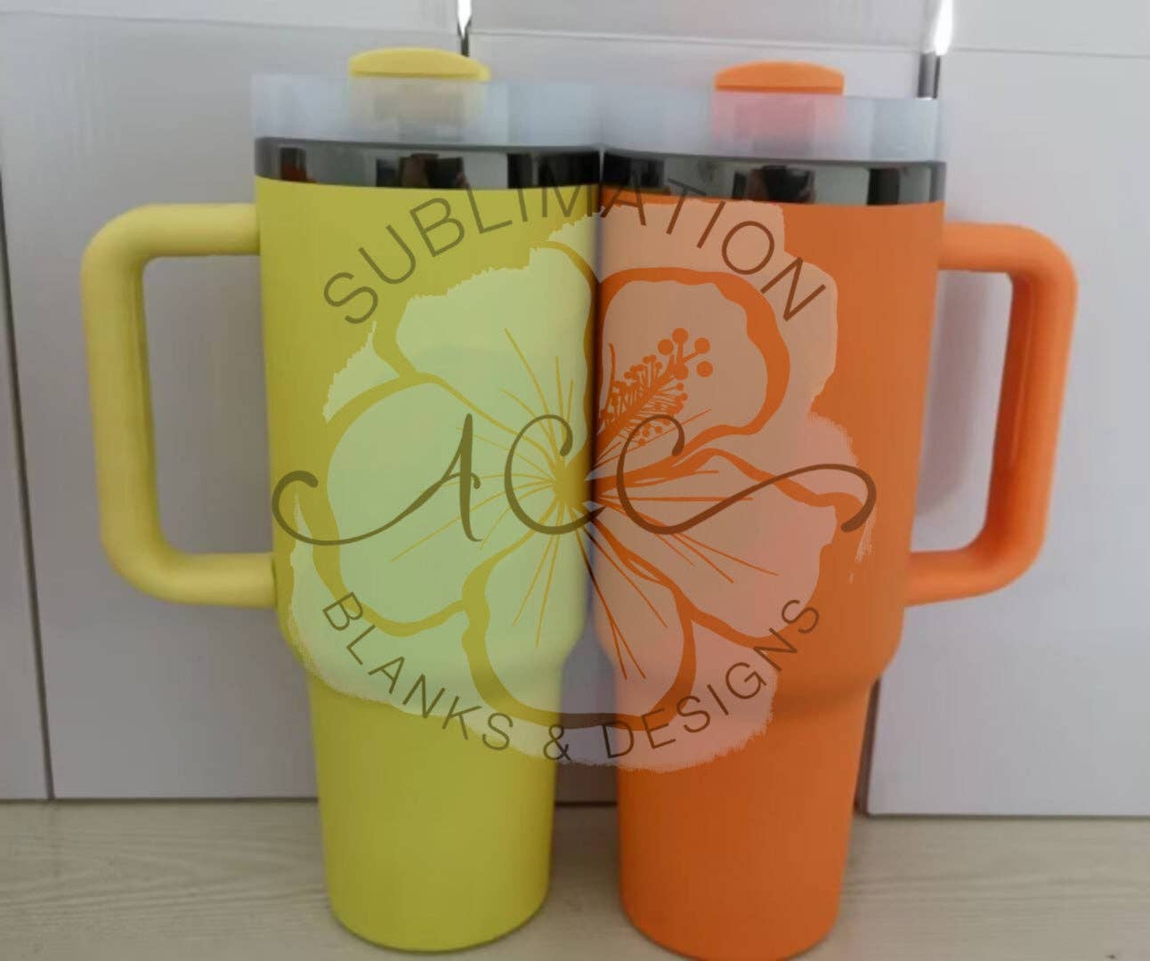 ACC Sublimation Blanks - Wholesale Insulated Mug/Tumbler - 40oz BLACK BASE Powder Coated stainless steel tumbler with handle, 40oz powder coated handled tumbler for engraving, stripping, epoxy, etc (NOT sublimation) RTS1
