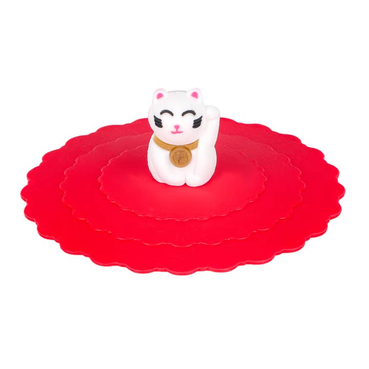 Tapa de taza de silicona roja Lucky Cat (24/6/480) para venta al por mayor de Urban Tokyo