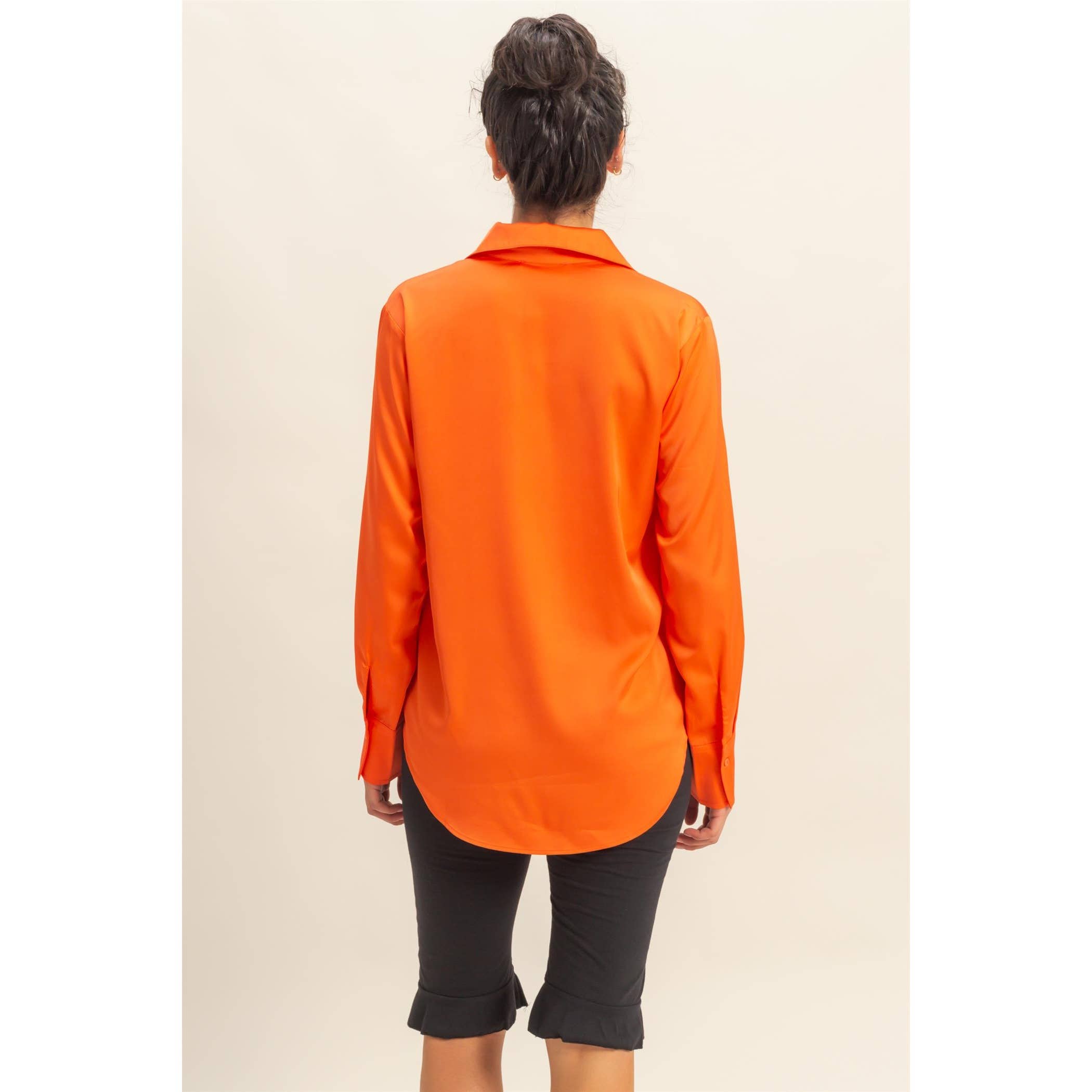 Double Zero - Wholesale Blouse - Women's - Button-Up Satin Shirt With Collared Neckline13