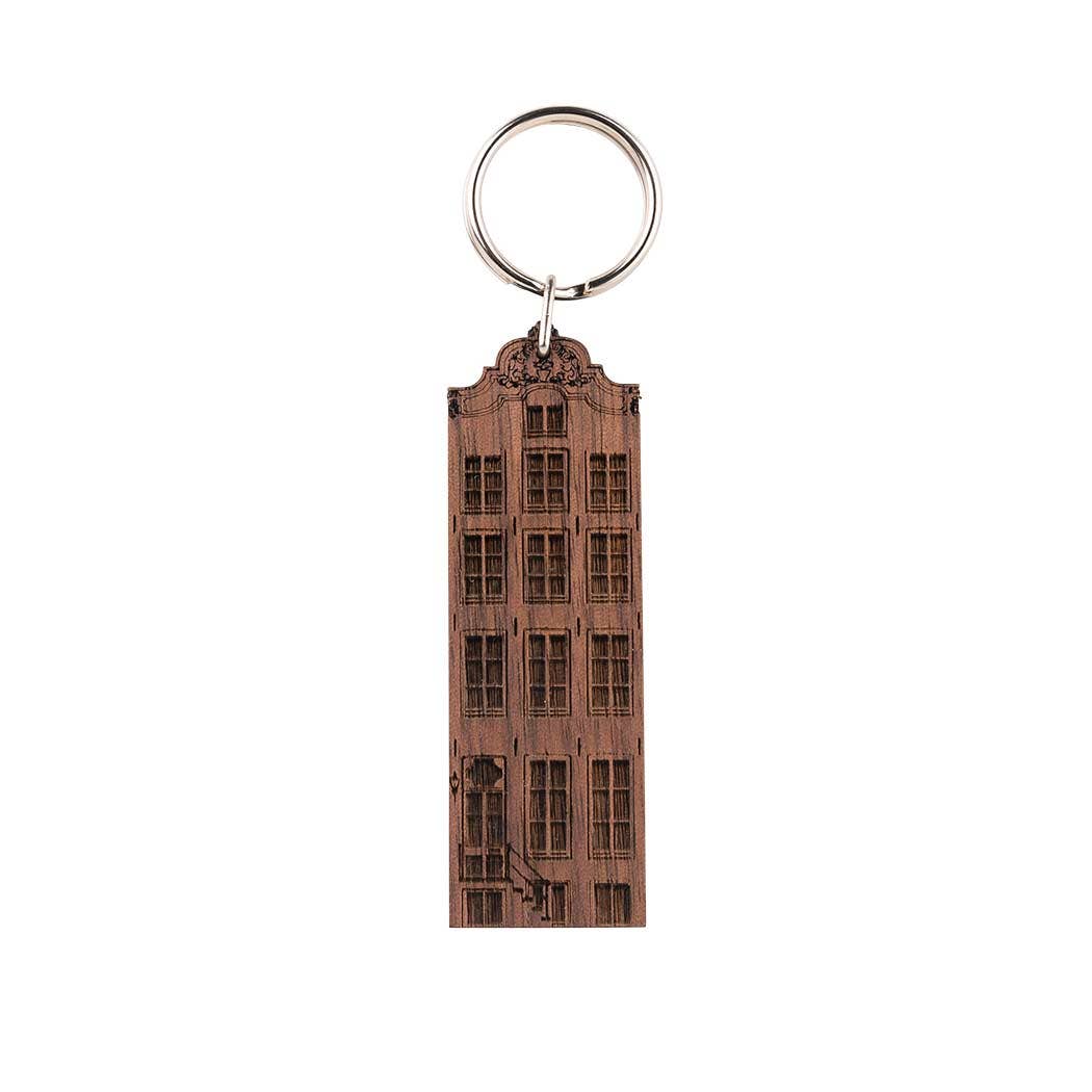 Wooden Amsterdam - Vente Porte-clés – unisexe - Porte-clés Maison de Canal d’Amsterdam - Amstel 101 - Noyer0