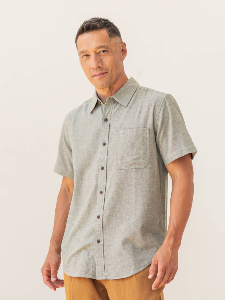 Malcolm Shirt / Sage Chambray for wholesale on Faire
