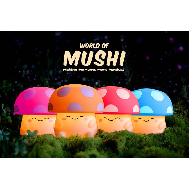 Lampe de Nuit Champignon Ambiante Mushi - Silicone Moelleux USB-C pour la vente par World of Mushi