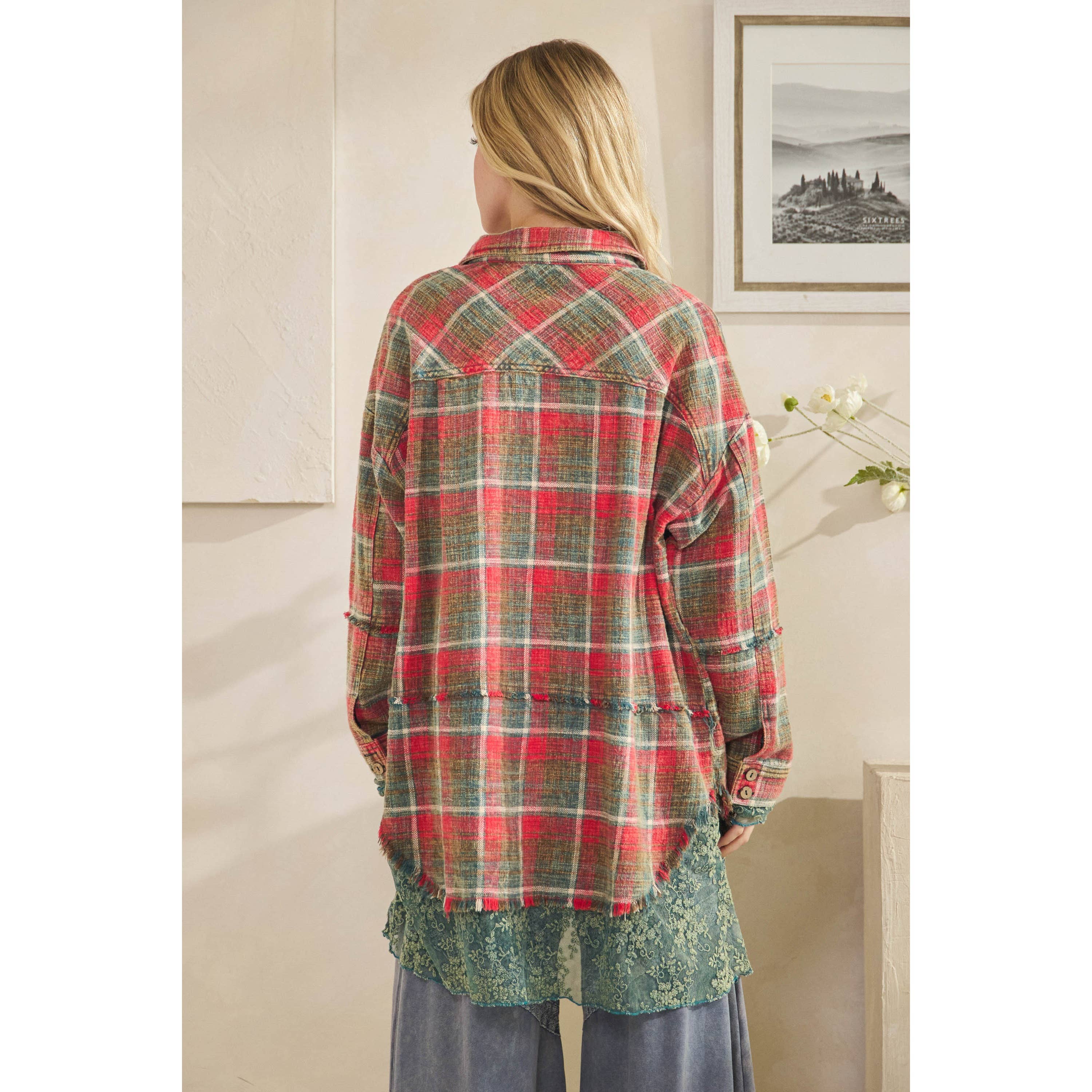 Oli&Hali - Wholesale Shirt Jacket/Shacket - Women's - WASHED PLAIDS AND EMBROIDERED MESH MIX SHACKETS8