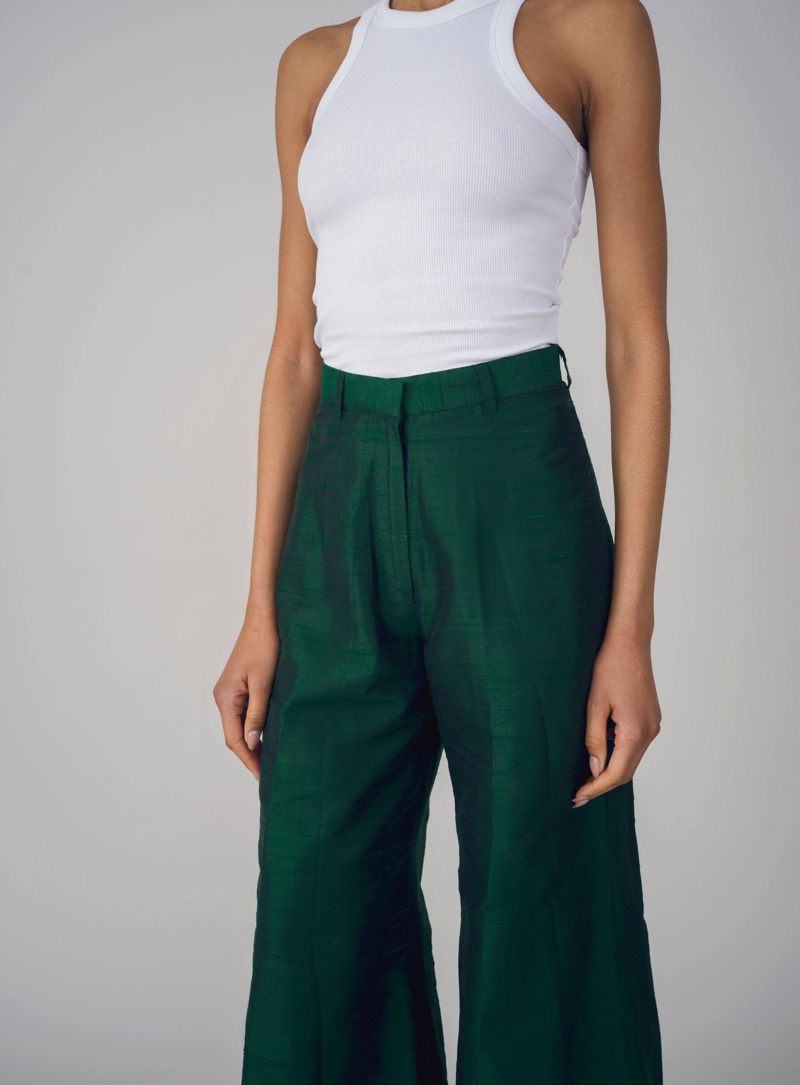 Green Isa Raw Silk Trousers for wholesale on Faire3