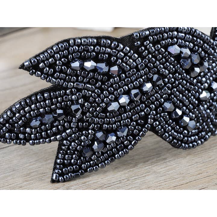 AK Brand - Vendita all'ingrosso Fascia per capelli - Donna - Fascia per capelli con patta a foglia nera con perline anni '205