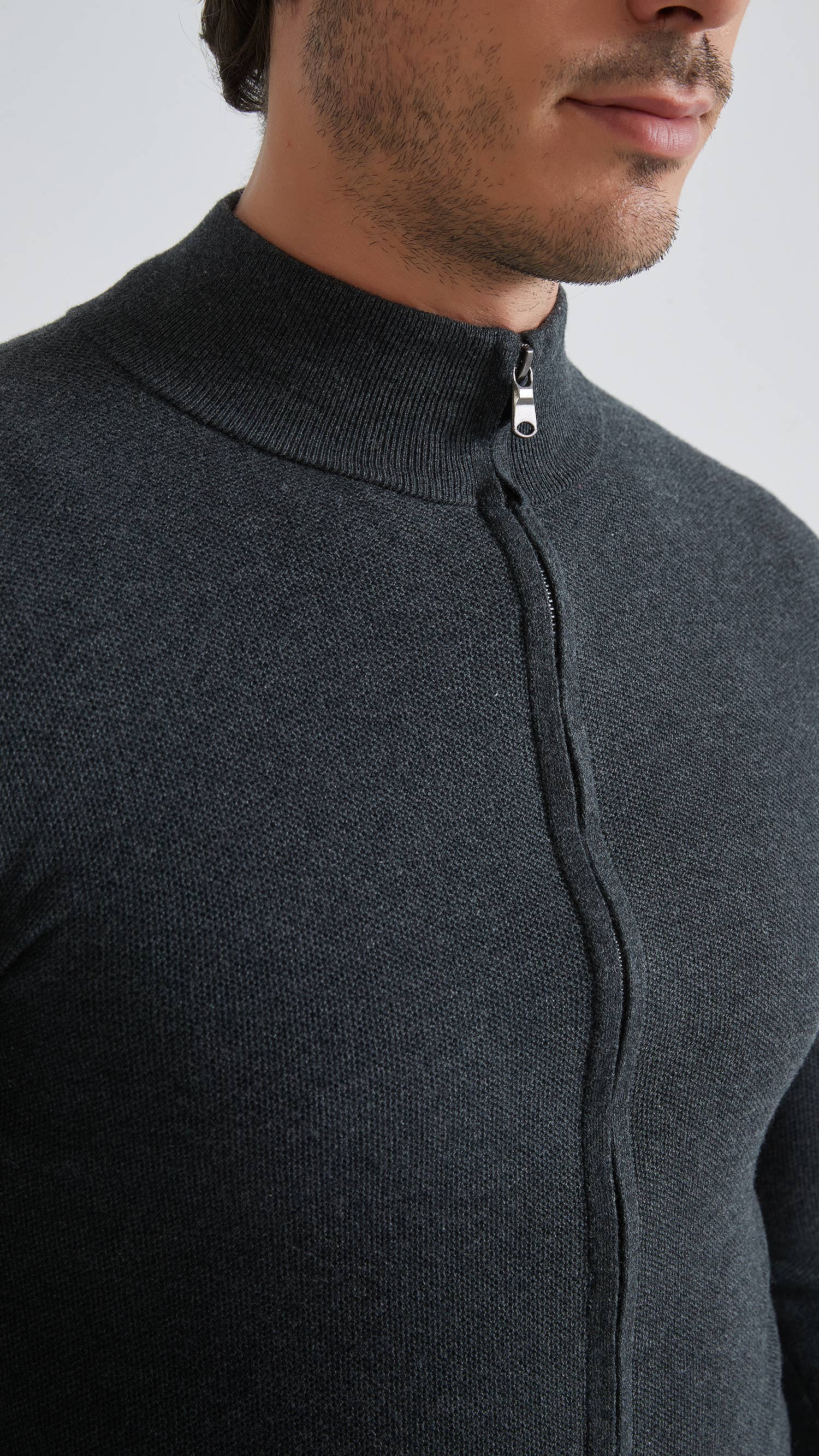 Yves Enzo – Großhandel Strickpullover – Herren – Weste aus 100% Baumwolle mit Piqué - Anthrazit1