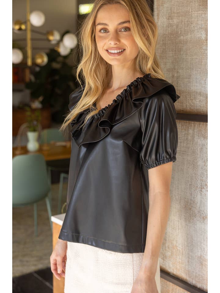 Preto 33147 Fato Largo Gola V Tampo em Pele Faux para venda a revendedores na Faire7