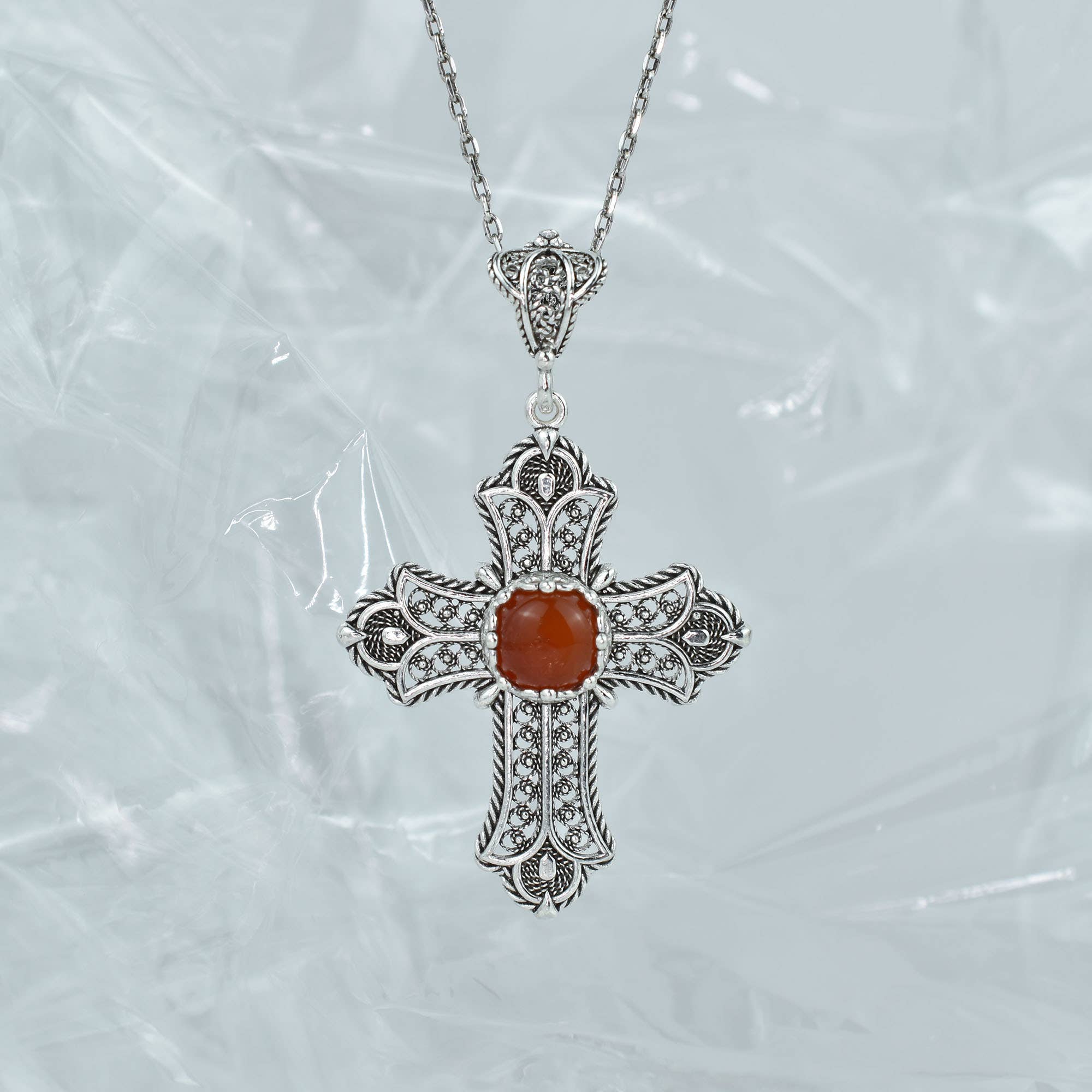 Filigranist Jewelry – wholesale Pendant/charm necklace – Sterling Silver Filigree Art Multi Gemstone Cross Necklace5