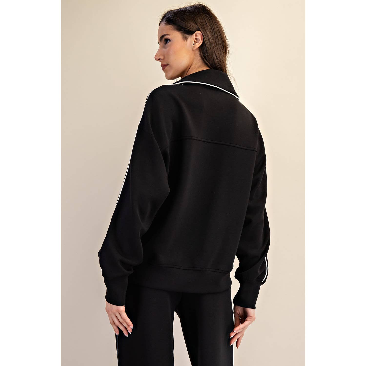 Rae Mode - Vendita all'ingrosso Felpa - Donna - PULLOVER CON ZIP A QUARTO E TUBAZIONI SCUBA MODALE19