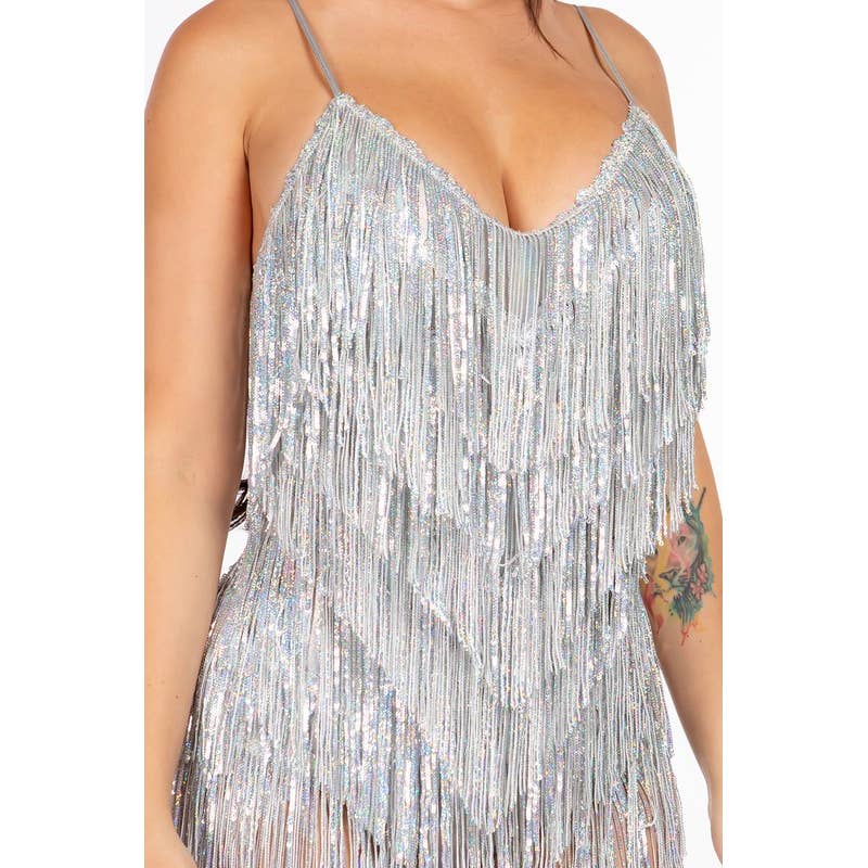 MintChoco – Romper - Mulher por atacado – MACACÃO COM FRANJAS DE LANTEJOULAS EM FORMA DE V1