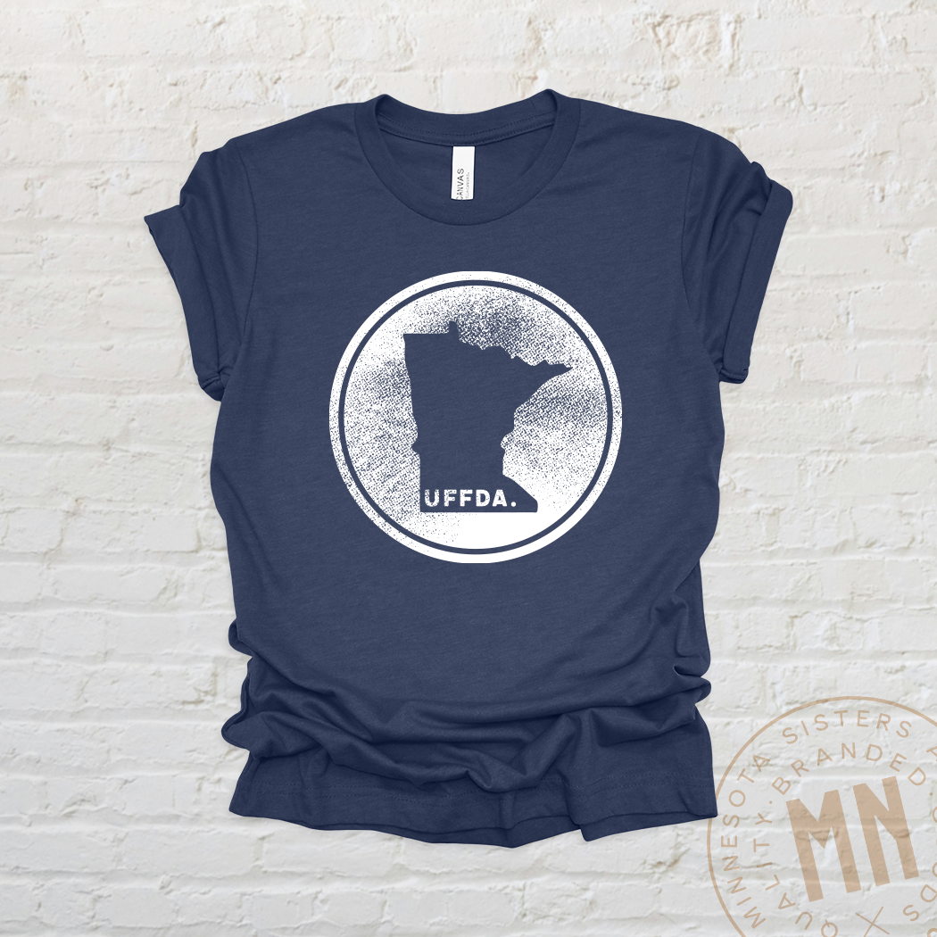 Minnesota Sisters - Wholesale Screen Printed T-Shirt - Unisex - Uffda Minnesota Graphic T-Shirt - Unisex State Stamp Design6