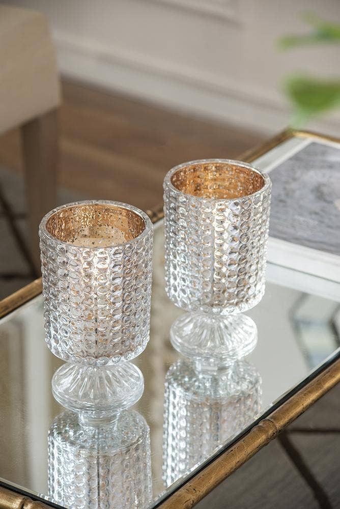 A&B Home Group Inc. – wholesale Candle holder – S/2 4.1x4.1x7" Glass Hurricane Clear/Rose Gold Mercury4