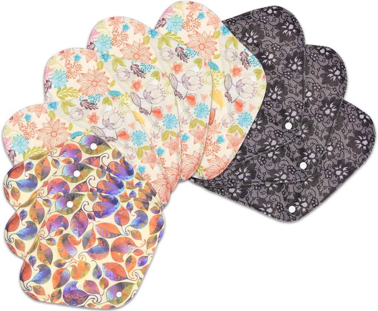 GreenWave - Wholesale Period Underwear - Women's - Cloth Reusable Sanitary Period Pads set of 10 Light Flowers1