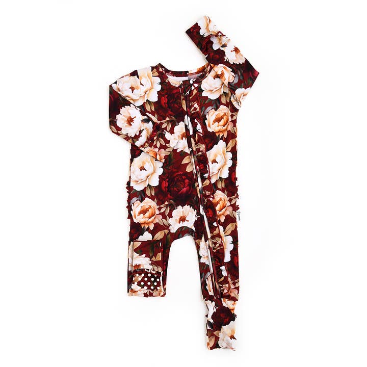 Gigi and Max - Wholesale Jumpsuit – Baby - Maya RUFFLE ZIP Bamboo One Piece Floral Baby Clothing0