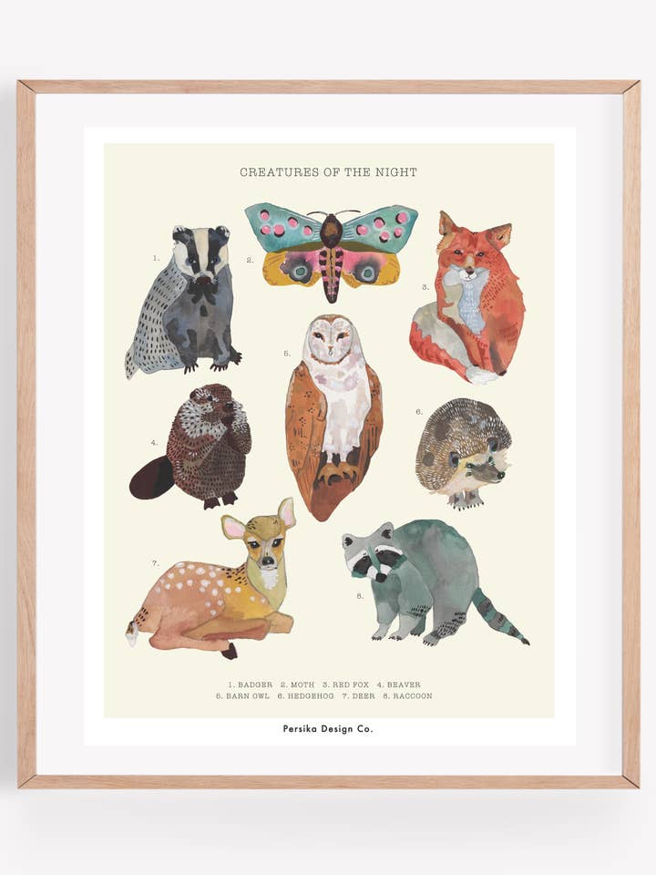 Reproduction artistique « Les créatures de la nuit » pour la vente par Persika Design Co.
