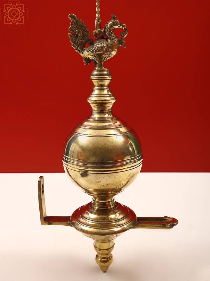 16" Brass Peacock Hanging Diya | Brass Statue for wholesale by Exotic India Art