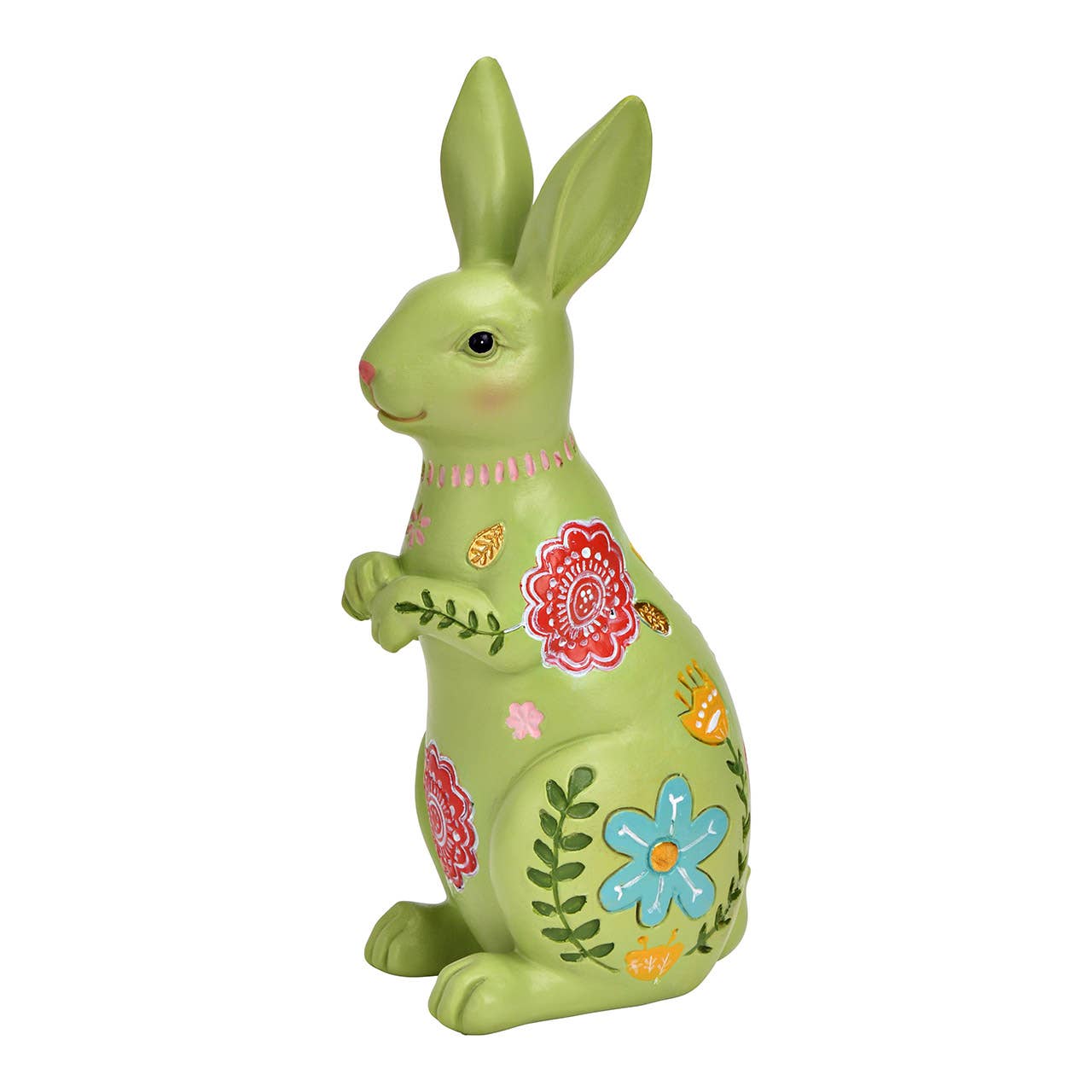 Wurm - Vendita all'ingrosso Statuette decorative - Coniglio decorativo con fiori in poli, verde (L/A/P) 8x16x6cm0