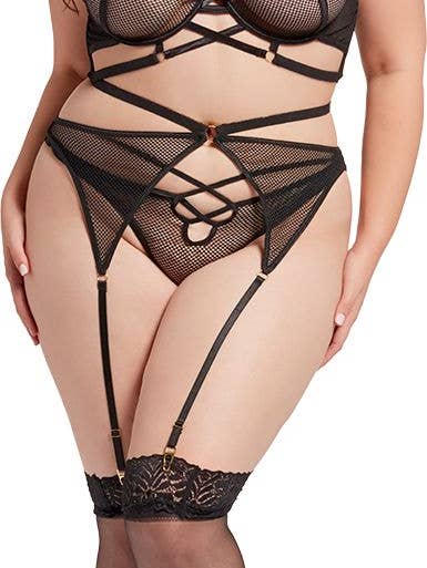 Soutien-gorge en résille, porte-jarretelles et culotte string Seven til Midnight pour la vente par Lingerie Mart