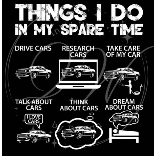 T-shirt nera morbida unisex, con scritta in lingua inglese «Things I Do In My Spare Time», nuova per la vendita all'ingrosso da parte di Ink'd Worx by Design