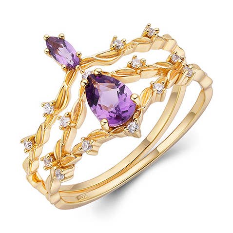S925 Silver Plated with 14k Gold Amethyst Ring Stacking for wholesale by Gioiellin - S925 Silver Jewelry