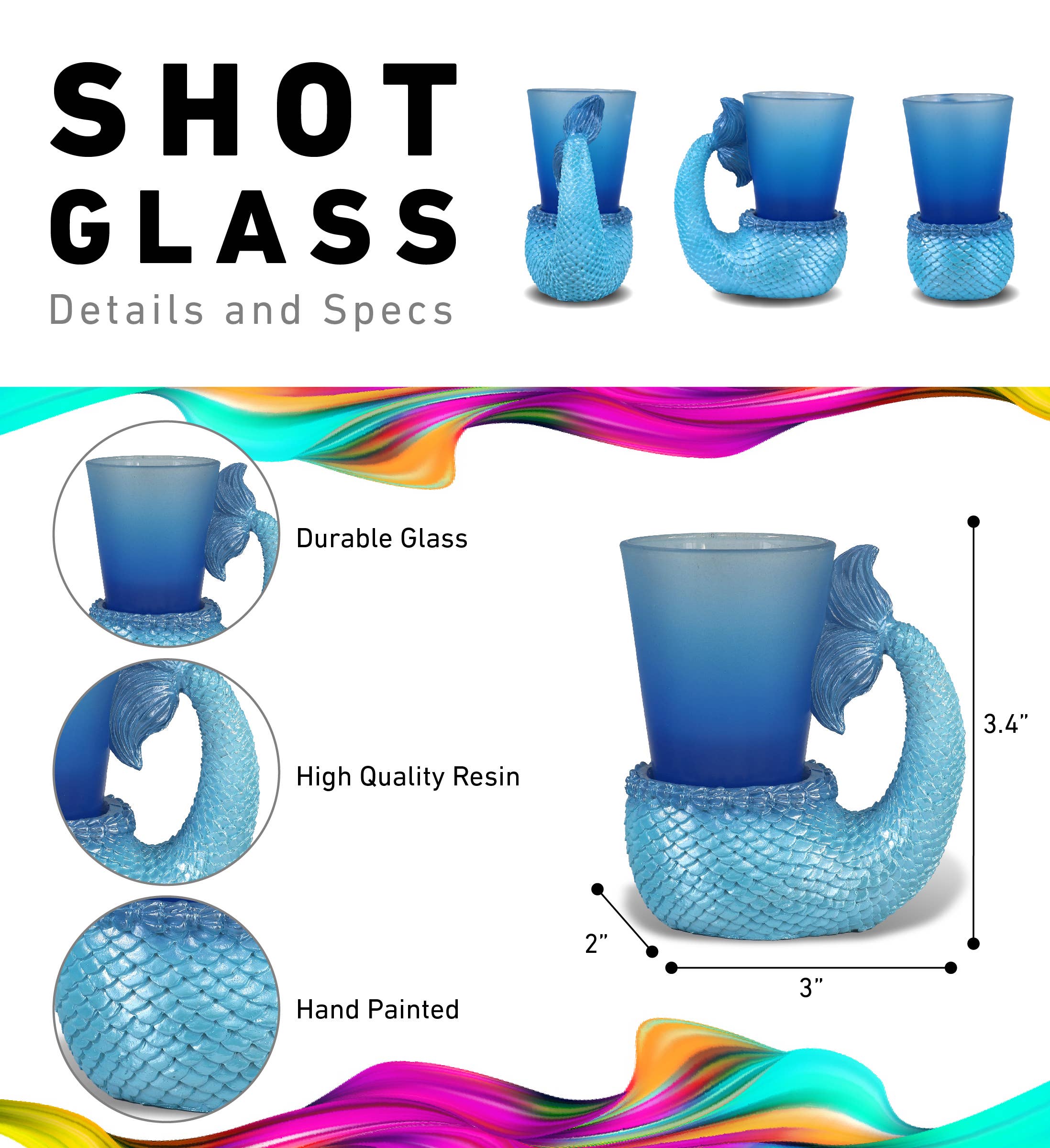 Cota Global - Wholesale Shot Glass - Cool Shot Glass - Blue Mermaid Tail1