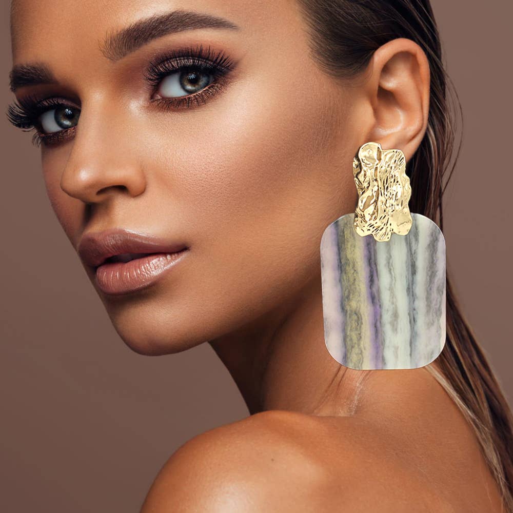 Sensibling Corp. - Wholesale Dangle Earrings - Oversized Patterned Celluloid Acetate Plate Accent Doorknocker Earrings18